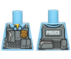 Torso Police Shirt with Dark Bluish Gray Vest, Gold Badge, Zipper and White 'POLICE' Pattern on Back