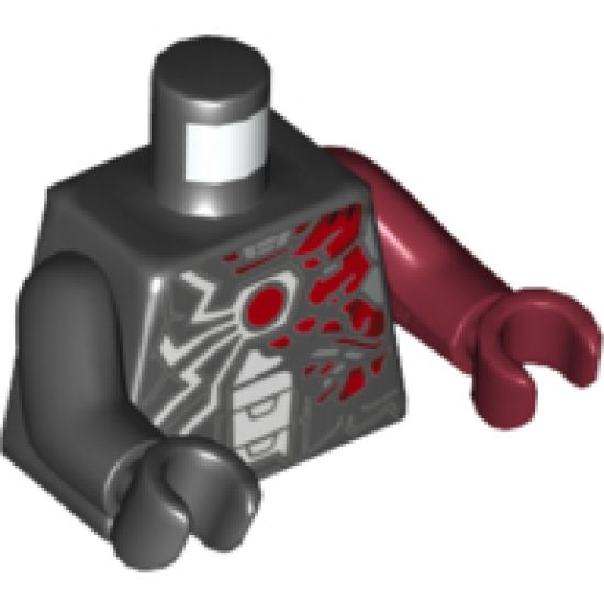 Torso Armor, Red Arc Reactor, White and Red Jagged Lines Pattern / Dark Red Arm and Hand Left / Black Arm and Hand Right
