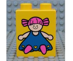 Duplo, Brick 1 x 2 x 2 with Blue Doll Pattern