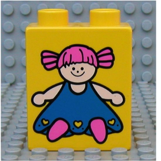 Duplo, Brick 1 x 2 x 2 with Blue Doll Pattern