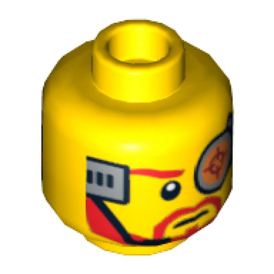 Minifigure, Head Dual Sided Cyborg Eyepiece, Beard, Determined / Breathing Apparatus Pattern - Hollow Stud