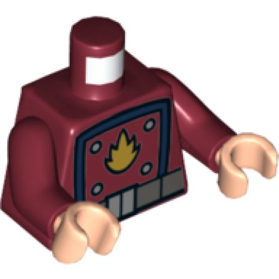 Torso Flame Logo with Blue Rectangle and Dark Bluish Gray Belt Pattern / Dark Red Arms / Light Nougat Hands