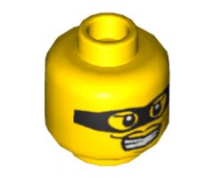 Minifigure, Head Male Black Eye Mask Black with Eye Holes and Thin Moustache Pattern - Hollow Stud