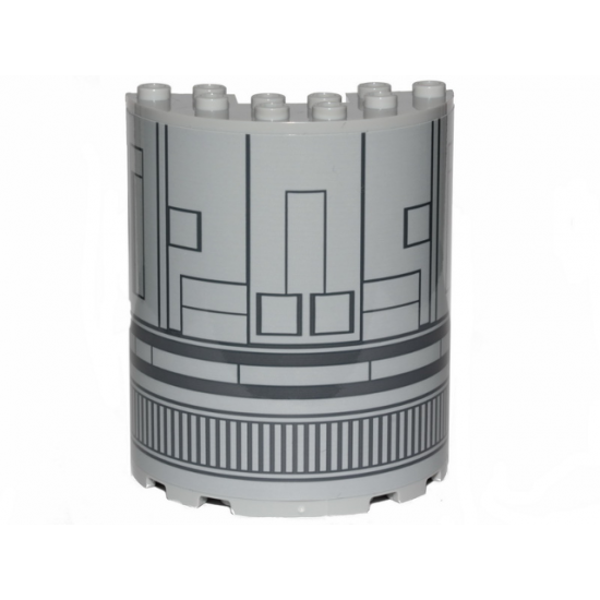 Cylinder Half 3 x 6 x 6 with 1 x 2 Cutout with SW The Razor Crest Hull Plates Pattern (Sticker) - Set 75292
