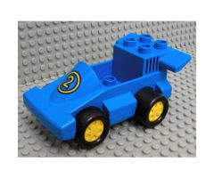 Duplo, Vehicle Car Formula One with Blue Bottom and Yellow Number 2 Pattern, 1 Stud in Cab
