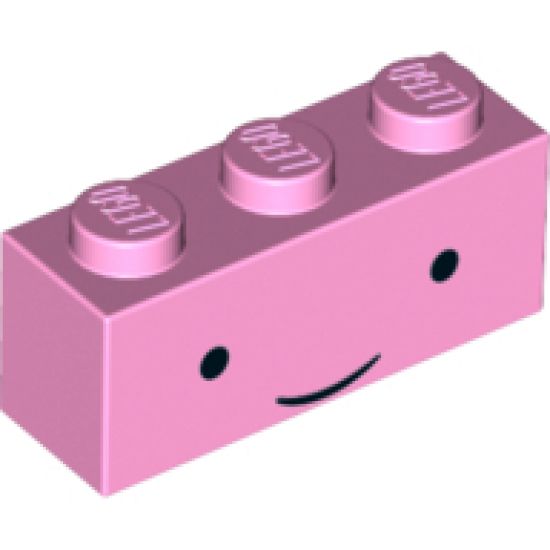 Brick 1 x 3 with Face Black Eyes, Thin Smile Pattern (Princess Bubblegum)