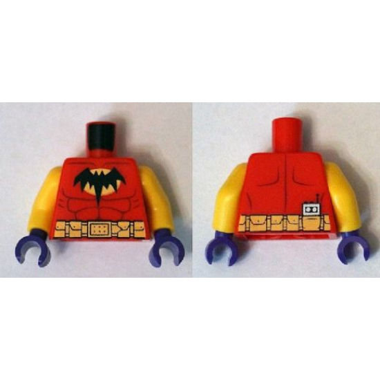Torso Batman Logo on Light Orange Oval with Muscles and Gold Belt Front and Back Pattern / Yellow Arms / Dark Purple Hands