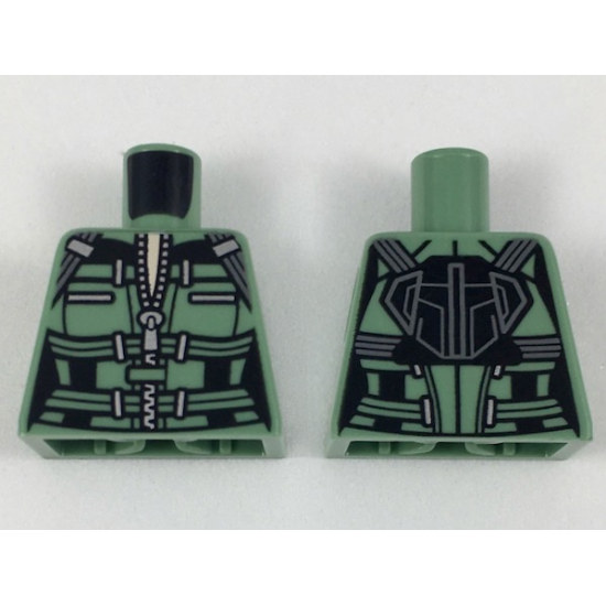 Torso Female Armor with Straps and Metallic Silver Zipper Pattern