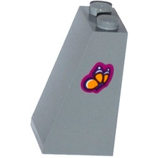 Slope 75 2 x 2 x 3 - Solid Studs with Bright Light Orange Butterfly on Magenta Background Pattern on Side (Slope Face to Left) (Sticker) - Set 41122