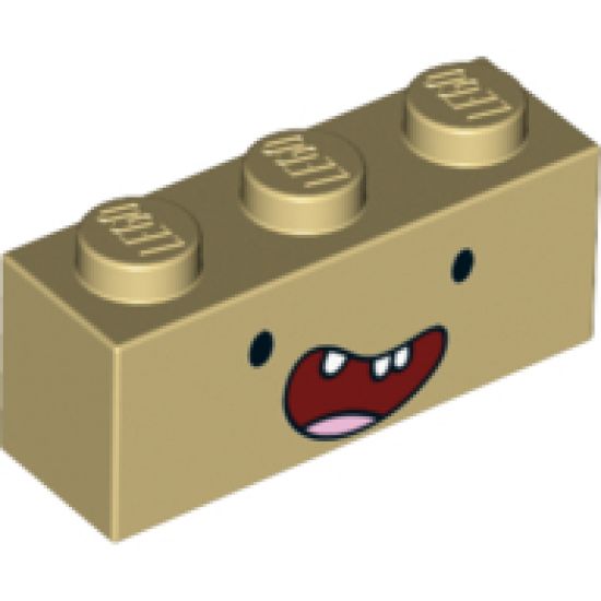 Brick 1 x 3 with Face Black Eyes, Wide Open Red Smile with 3 Teeth with Gap and Tongue Pattern (Finn)