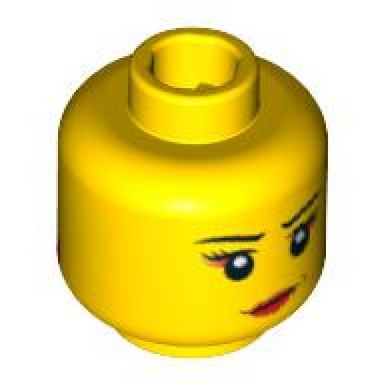 Minifigure, Head Dual Sided Female Red Lips / Red Veil over Mouth Pattern - Hollow Stud