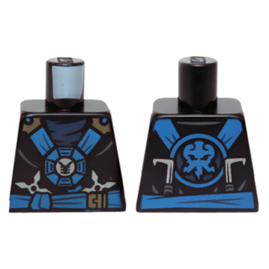 Torso Ninjago Blue and Gold Straps and Belt, Round Emblem, Weapons and Dark Blue Undershirt Pattern