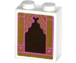 Brick 1 x 2 x 2 with Inside Stud Holder with Mirror with Pink and Gold Frame and 2 Hearts Pattern (Sticker) - Set 41060
