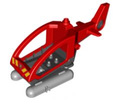 Duplo, Aircraft Helicopter Body Medium with Cabin (Skids not Removable) with Black Base and Fire Department Logo Pattern