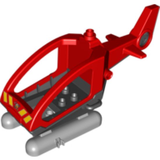 Duplo, Aircraft Helicopter Body Medium with Cabin (Skids not Removable) with Black Base and Fire Department Logo Pattern