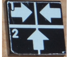 Tile 2 x 2 with White Number 1, Number 2, Crossed Lines, and Arrows Right, Left, Up Pattern (Sticker) - Set 8094