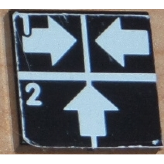 Tile 2 x 2 with White Number 1, Number 2, Crossed Lines, and Arrows Right, Left, Up Pattern (Sticker) - Set 8094