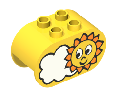 Duplo, Brick 2 x 4 x 2 Rounded Ends with Sun and Cloud Pattern