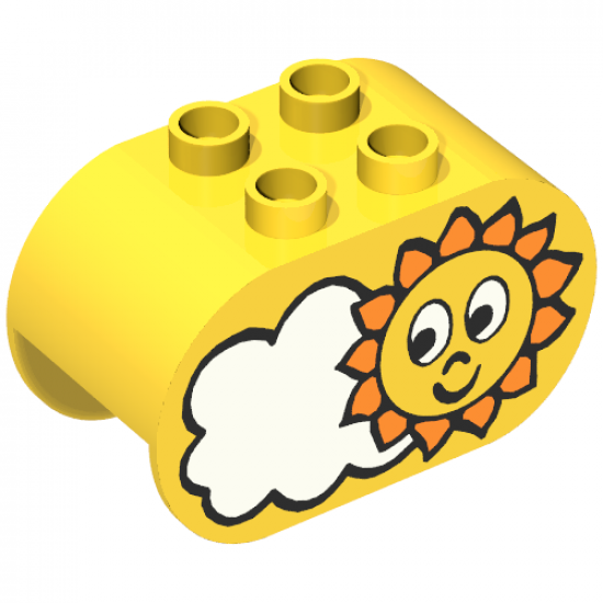 Duplo, Brick 2 x 4 x 2 Rounded Ends with Sun and Cloud Pattern