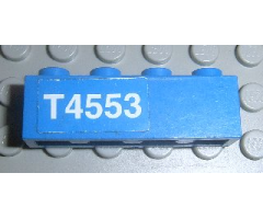 Brick 1 x 4 with White 'T4553' Left Pattern (Sticker) - Set 4553