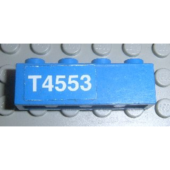 Brick 1 x 4 with White 'T4553' Left Pattern (Sticker) - Set 4553