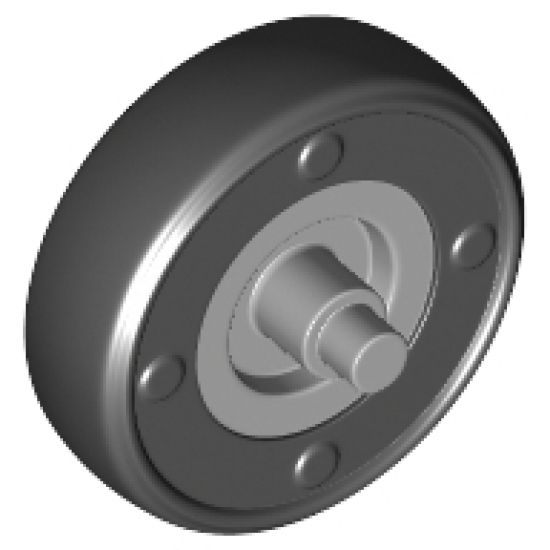 Wheel Small with Stub Axles and Fixed Black Tire 14mm D. x 4mm Smooth