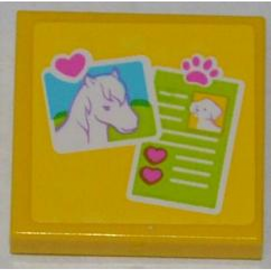 Tile 2 x 2 with Horse Head Photo and Dog ID Pattern (Sticker) - Set 3188