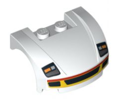 Vehicle, Mudguard 3 x 4 x 1 2/3 Curved Front with Headlights and Grille with Red and Yellow Trim Pattern