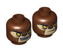 Minifigure, Head Dual Sided Alien Chima Lion with Orange Eyes, Tan Face and Brown Nose, Closed Mouth / Open Mouth Pattern (Lavertus) - Hollow Stud