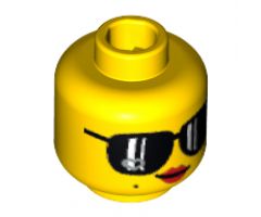 Minifigure, Head Female with Black Sunglasses, Red Lips and Smirk Pattern - Blocked Open Stud
