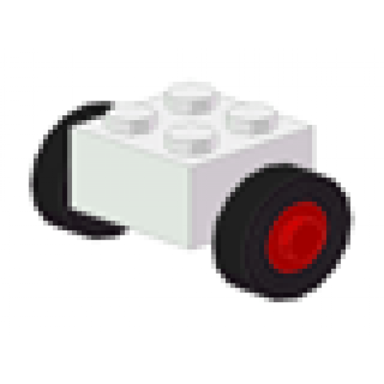 Wheel & Tire Assembly Brick, Modified 2 x 2 with Wheels Red for Single Tire, with Black Tires 14mm D. x 4mm Smooth Small Single (3137c01 / 3139)