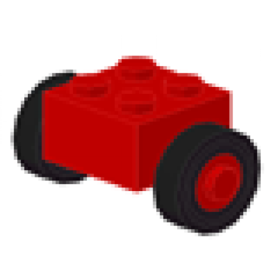 Wheel & Tire Assembly Brick, Modified 2 x 2 with Wheels Red for Single Tire, with Black Tires 14mm D. x 4mm Smooth Small Single (3137c01 / 3139)