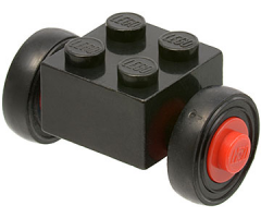 Wheel & Tire Assembly Brick, Modified 2 x 2 with Wheels Red for Single Tire, with Black Tires 14mm D. x 4mm Smooth Small Single (3137c01 / 3139)