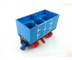 Train Battery Box Car with Two Contact Holes, Red Switch Lever, Blue and Red Magnets, and Red Wheels with Hinged Doors Pattern on Both Sides (Stickers) - Set 7720
