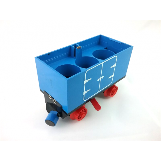 Train Battery Box Car with Two Contact Holes, Red Switch Lever, Blue and Red Magnets, and Red Wheels with Hinged Doors Pattern on Both Sides (Stickers) - Set 7720