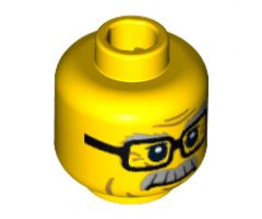 Minifigure, Head Glasses, Gray Eyebrows and Moustache Pattern - Blocked Open Stud