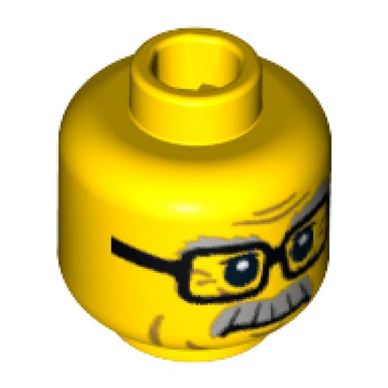 Minifigure, Head Glasses, Gray Eyebrows and Moustache Pattern - Blocked Open Stud