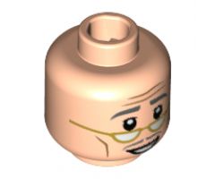 Minifigure, Head Forehead Lines, Dark Bluish Gray Eyebrows and Moustache, Gold Lowered Eyeglasses, Smiling Pattern - Hollow Stud
