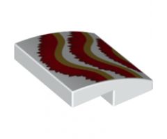 Slope, Curved 2 x 2 with Dark Red, Red, and Gold Fringe Pattern