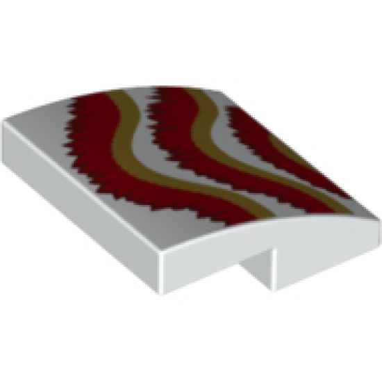 Slope, Curved 2 x 2 with Dark Red, Red, and Gold Fringe Pattern