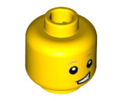 Minifigure, Head Child Dark Orange Eyebrows and Spot under Left Eye, Lopsided Open Grin Pattern - Hollow Stud