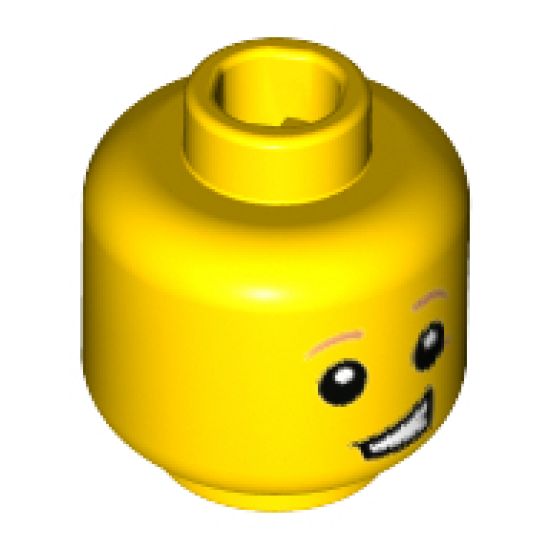 Minifigure, Head Child Dark Orange Eyebrows and Spot under Left Eye, Lopsided Open Grin Pattern - Hollow Stud