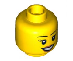 Minifigure, Head Dual Sided Female Peach Lips, Black Eyebrows, Open Mouth Smile / Scared Pattern - Hollow Stud