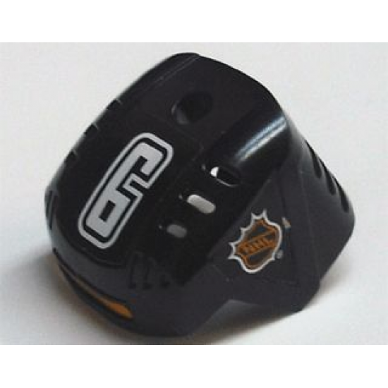 Sports Hockey Helmet with NHL Logo Both Sides, White Number 6 and Orange Stripe Pattern (Stickers) - Set 3543