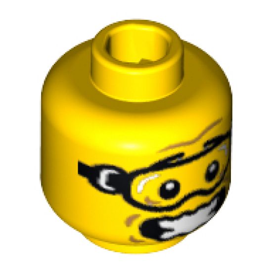 Minifigure, Head Glasses with Skydiver Goggles, Open Mouth and Scared Pattern - Blocked Open Stud