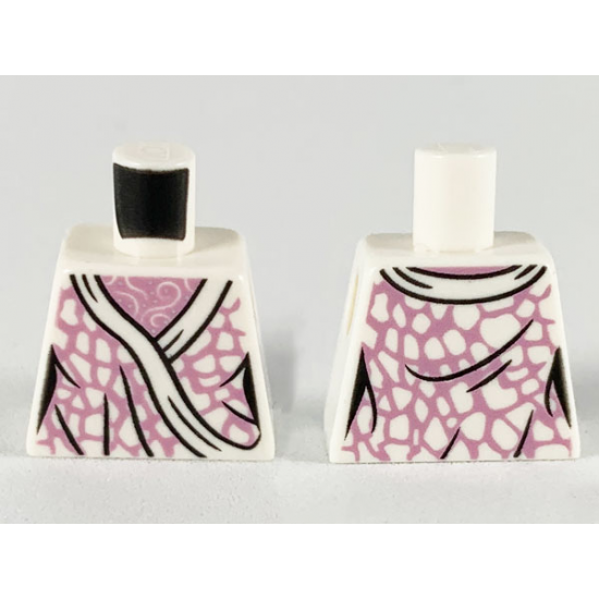 Torso Female Metallic Pink Robe with White Hems, Spots, and Shirt with White Filigree Pattern