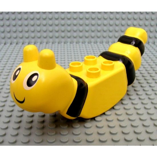Duplo, Animal Insect Body with 2 x 2 Studs and Antenna with Black Eyes, Smile, and Stripes Pattern