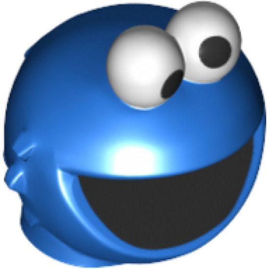 Minifigure, Head, Modified Sesame Street Cookie Monster with White Eyes and Black Mouth Pattern