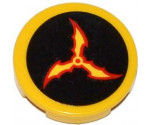 Tile, Round 2 x 2 with on 3 Red and Yellow Bat Wings on Black Background Pattern (Sticker) - Set 76000
