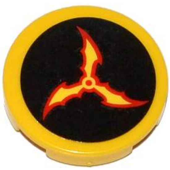 Tile, Round 2 x 2 with on 3 Red and Yellow Bat Wings on Black Background Pattern (Sticker) - Set 76000